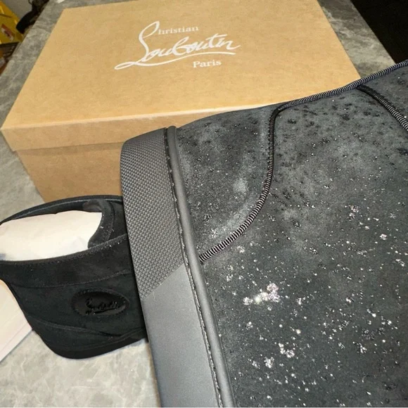 New Size 44 Christian Louboutin Louis Orlato Flat Sneakers Black Silver - Picture 10 of 14